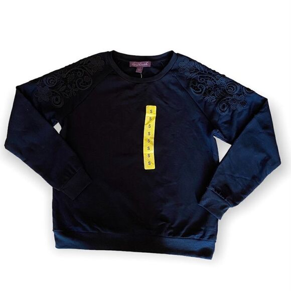 Gloria Vanderbilt Black Lace Sweatshirt SZ S NWT - Picture 1 of 10